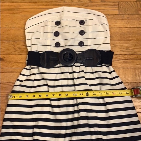 Strapless Striped Dress Off White and Navy Blue - Picture 9 of 15